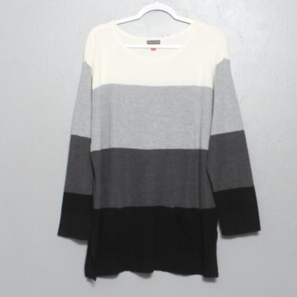 Vince Camuto NWT black white gray stripe crew neck sweater - Picture 1 of 8